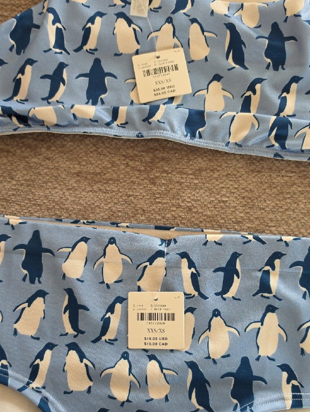 Anthropologie Blue Penguin Print Bralette & High-Waist Brief Set - Picture 8 of 8
